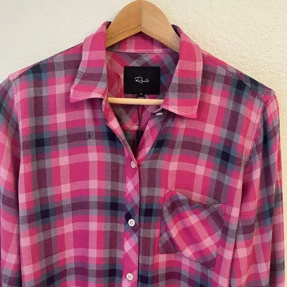 NWT Rails Womens Hunter Button Up Shirt S Magenta Stone Blue Plaid $188 Cabin - Picture 3 of 15